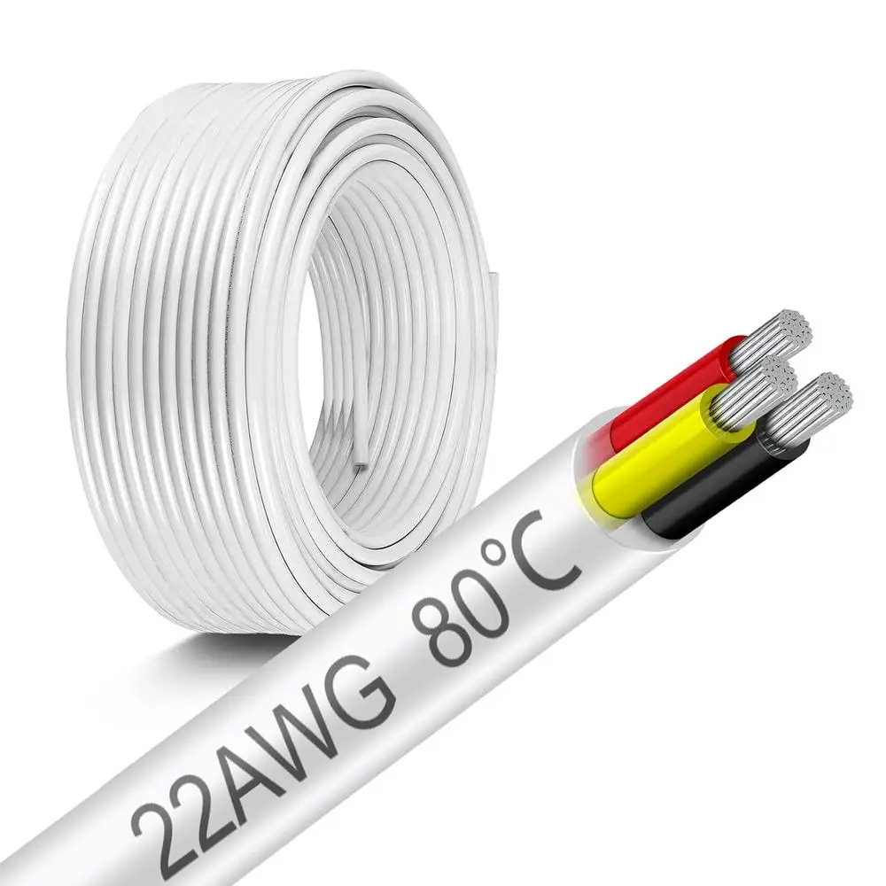 22 AWG 3 Conductor Electrical Wire 100FT Stranded Tinned Copper Low Voltage Cable Insulated Hookup Wire LED Lighting