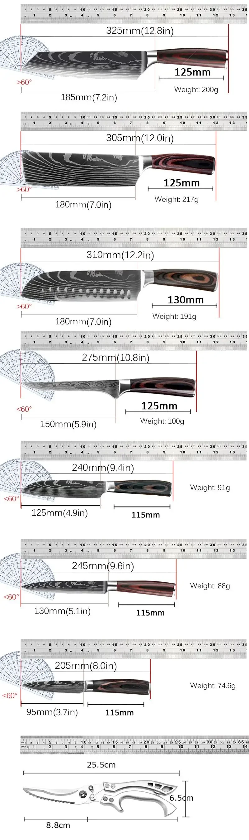 WXCOO Meat Boning Knife Set Butcher Knife Carving Cleaver Chef Santoku Japanese Kitchen Knives with Sheath