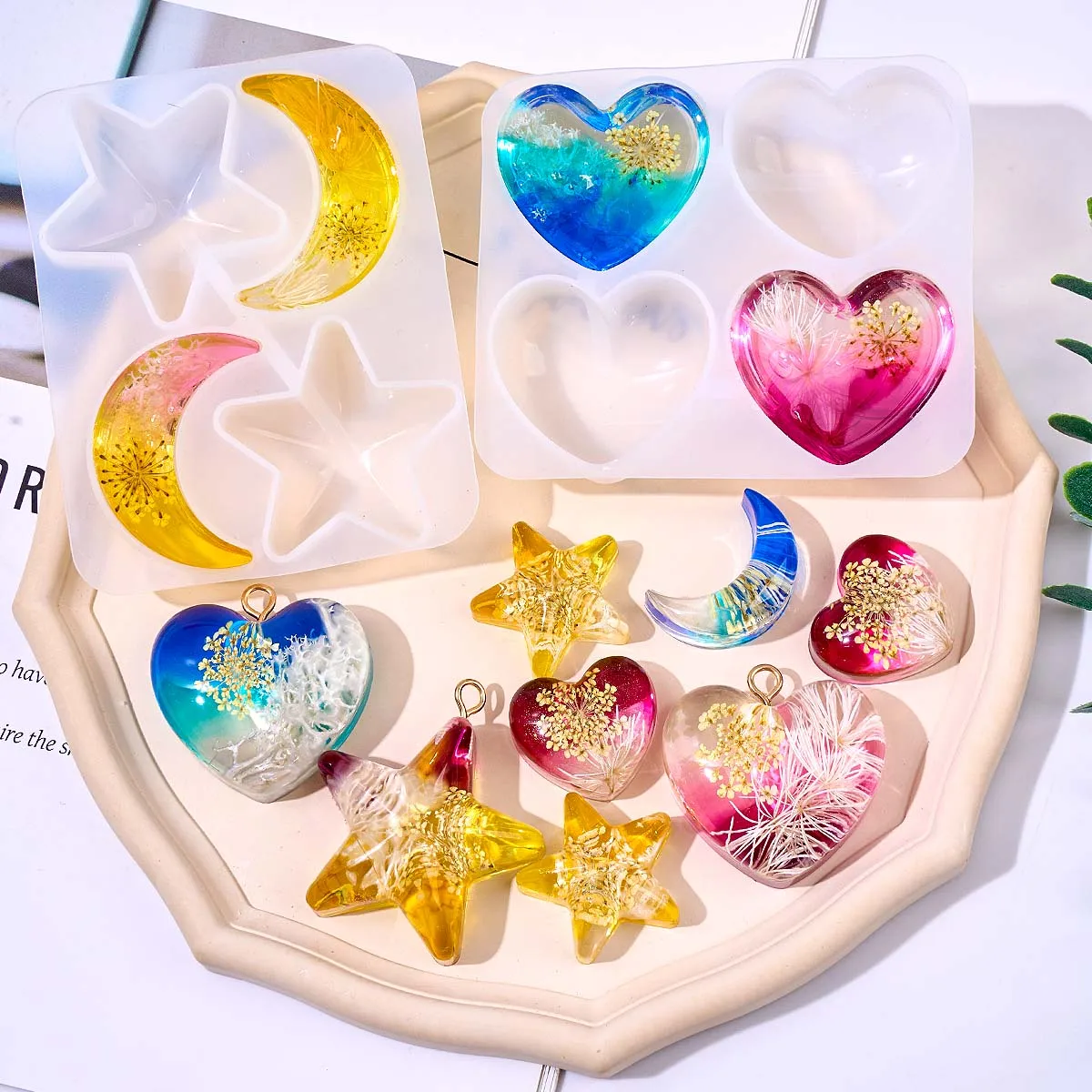 Heart Star Moon Pendant Silicone Mold DIY Epoxy Resin Jewelry Casting Molds Necklace Mould for Keychain Crafts Making Supplies