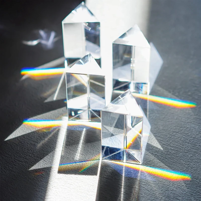 For Rainbow Lights Crystal Optical Prisms Glass Physics Teaching Refracted Light Spectrum 4Pcs Clear