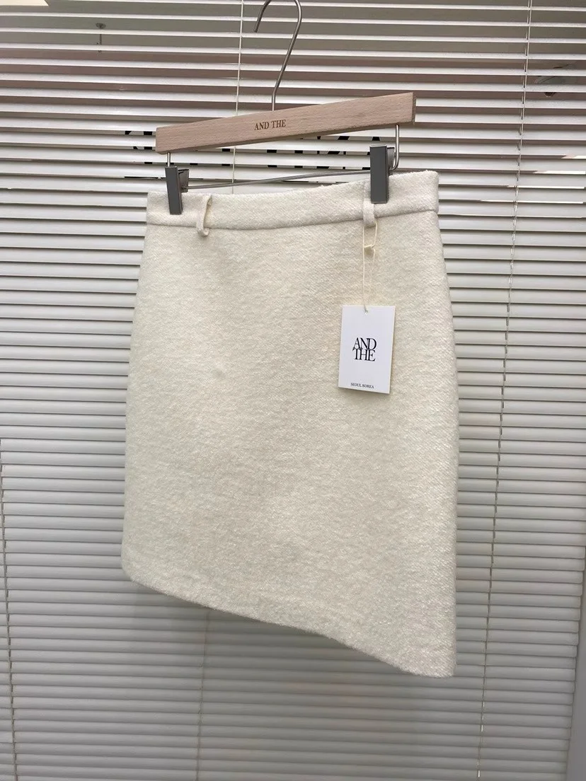 

Юбка с высокой талией, асимметричная, из смесовой шерстяной ткани, с разрезом, для женщин, для повседневной носки, в корейском стиле, модная юбка