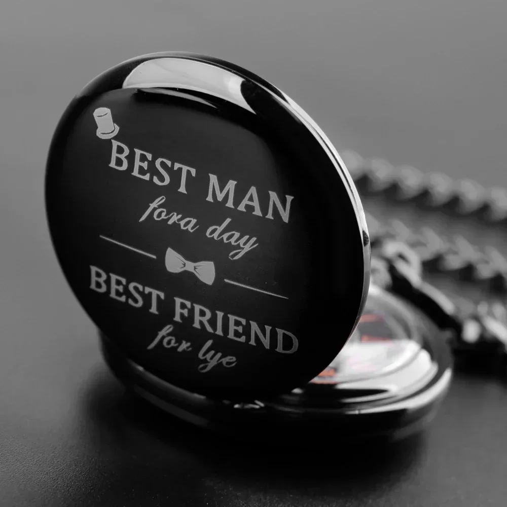 

Black Antique To My Groomsman Men's Pocket Watch Hand-Winding Mechanical Pendant Fob Watches Half Hunter Pocket Clock Gift Male