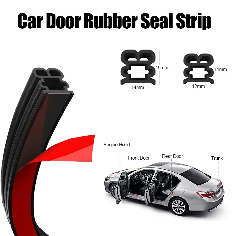 Car Door/Hood/Trunk Weather Strips Soundproof Waterproof Seal Strip Car Door Rubber Seal Strip Double-Layer Protection