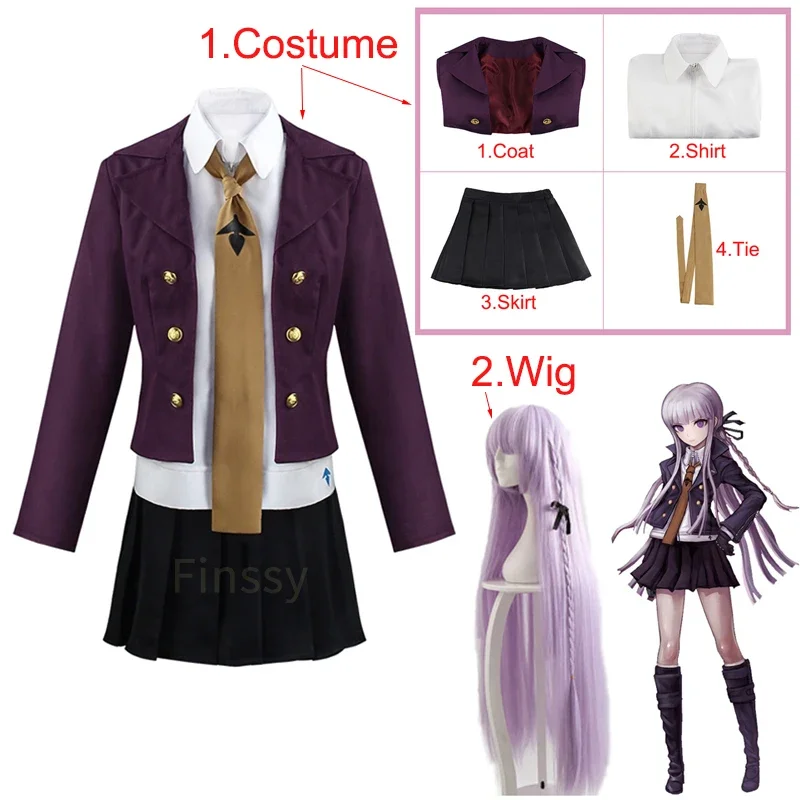 

Anime Danganronpa Kirigiri Kyouko Cosplay Costume Purple Wig Halloween Carnival For Woman Clothing Including Shirt Tie