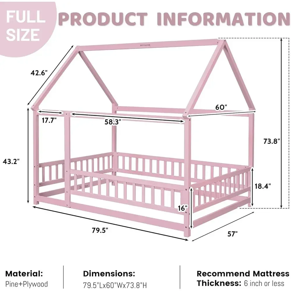 Multi-Functional Wooden Loft Bed for Kids Playhouse with Storage and Room for Teens or Girls/Boys, Pink