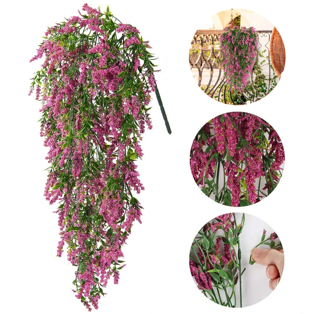 

1/2pcs Lavender Wall Hanging Plastic Rattan Artificial Flowers Living Room Bouquet Wedding Decoration Plants Basket Cane Vine