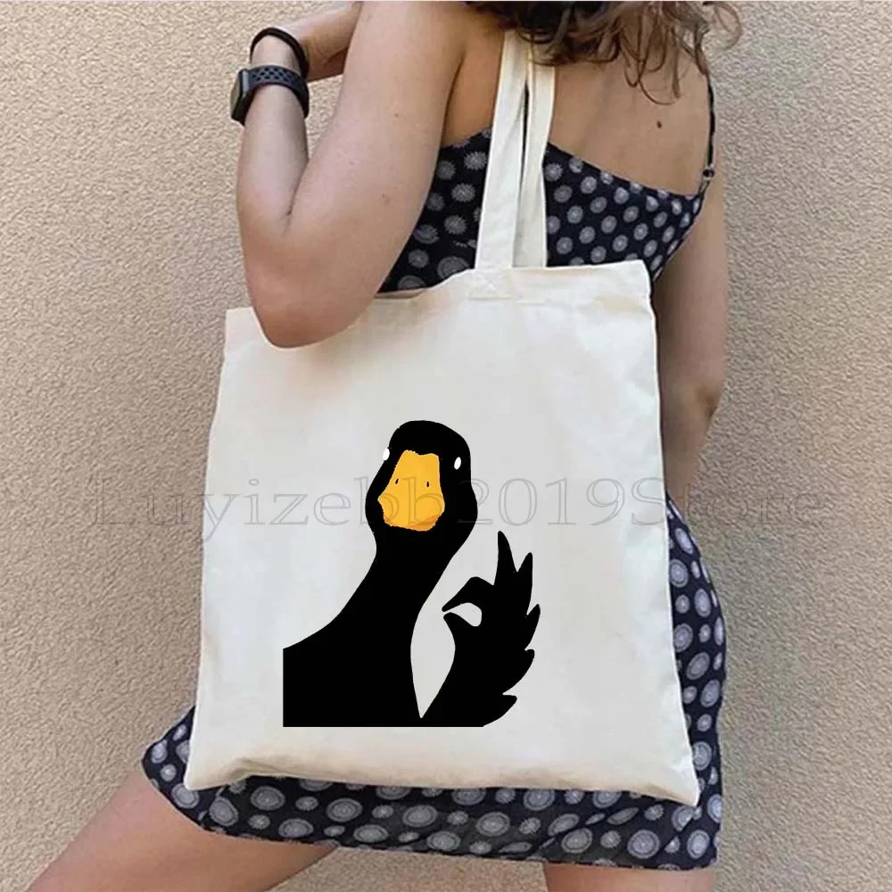 Funny Honk Untitled Goose Game Lovely Meme Judgmental Duck Cute Cartoon Animal Canvas Tote Bag Harajuku Shopper Cotton Handbag