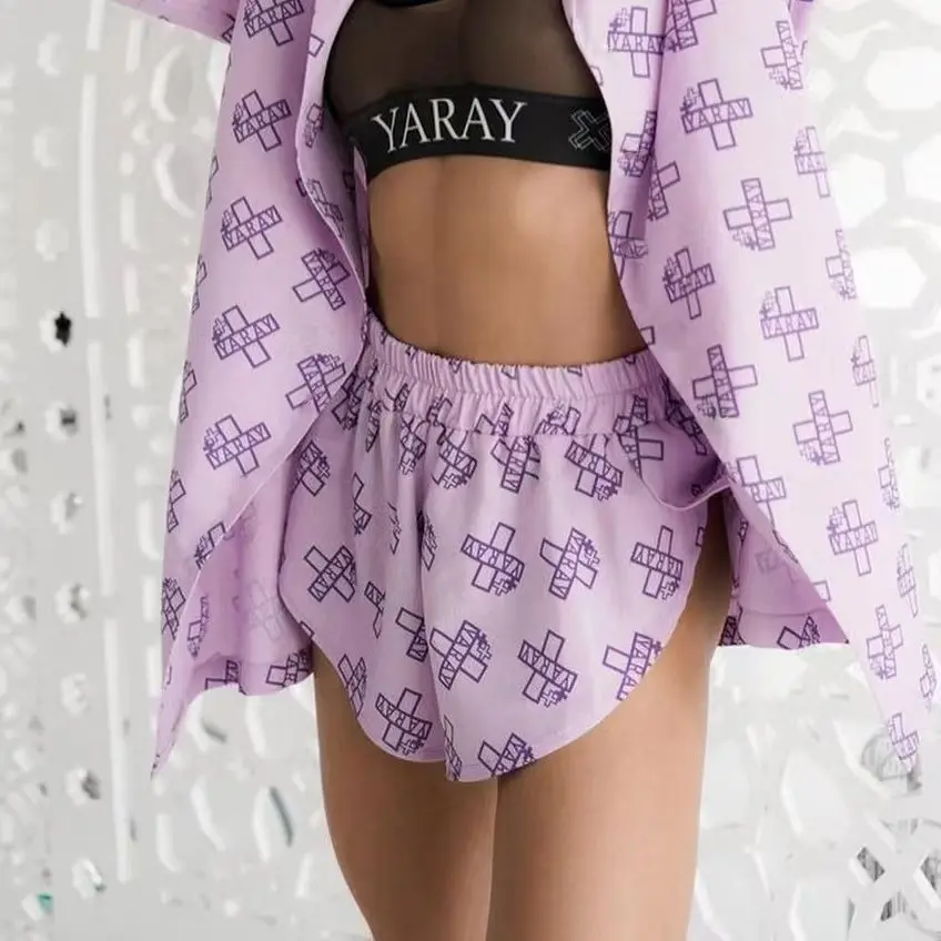 New loose long sleeve women's print casual commuter lace-up pajamas high-waisted shorts set image 4