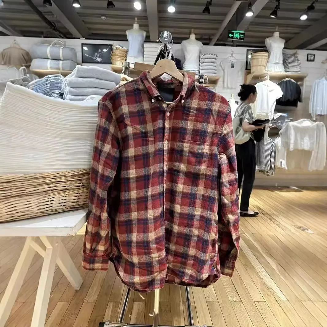 Red Plaid Autumn Women Blouse Turn Down Collar Casual Shirts Cotton Blend Long Sleeve Casual Versatile Loose Top Woman 2025 New