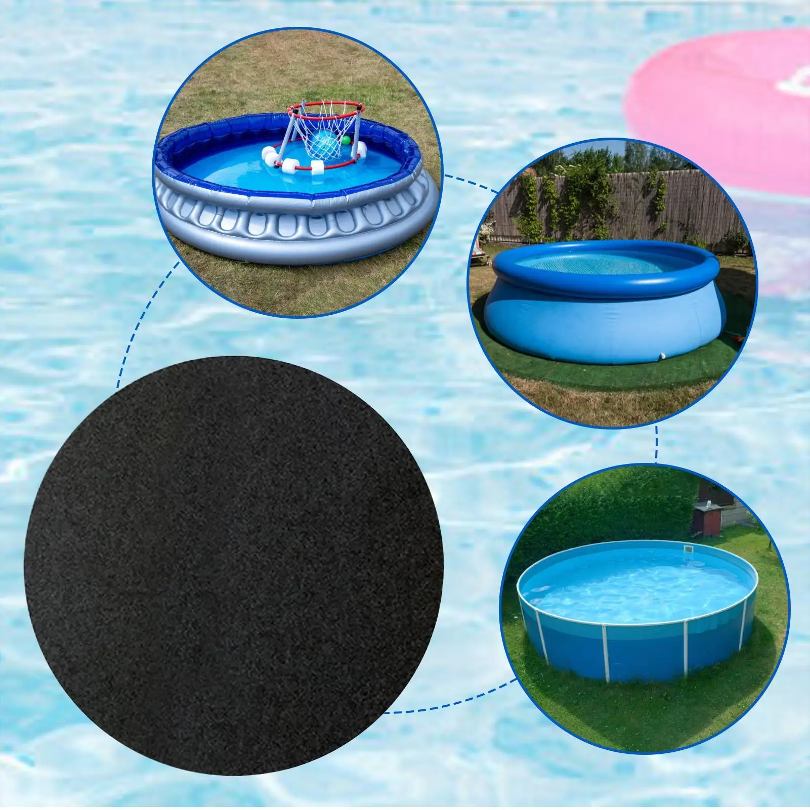 3.7m Diameter Round Tub Mat Water Absorbent Hot Tub Flooring Protector Pad Waterproof Non-Slip Aboves Ground Pool