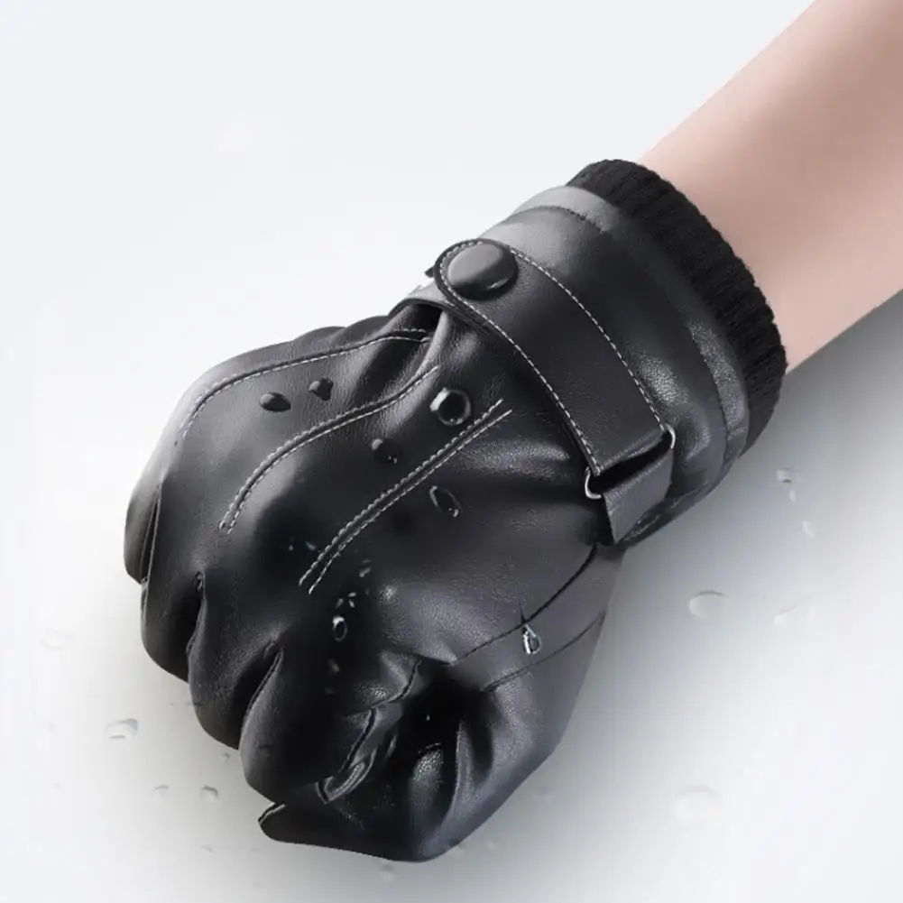 Gants d\'équitation coupe-vent avec doublure en peluche pour hommes, gants coordonnants, faux cuir, doigts complets, extérieur, 1 paire