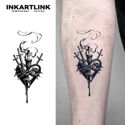 Sword pierces the heart temporary tattoo sticker, waterproof magic tattoo, lasts to 15 days fake tattoo, semi permanent tattoo