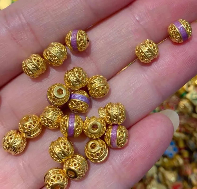 

New Arrival 24K Yellow Gold Beads Women 999 Hollow 6mm Loose Beads 1pcs