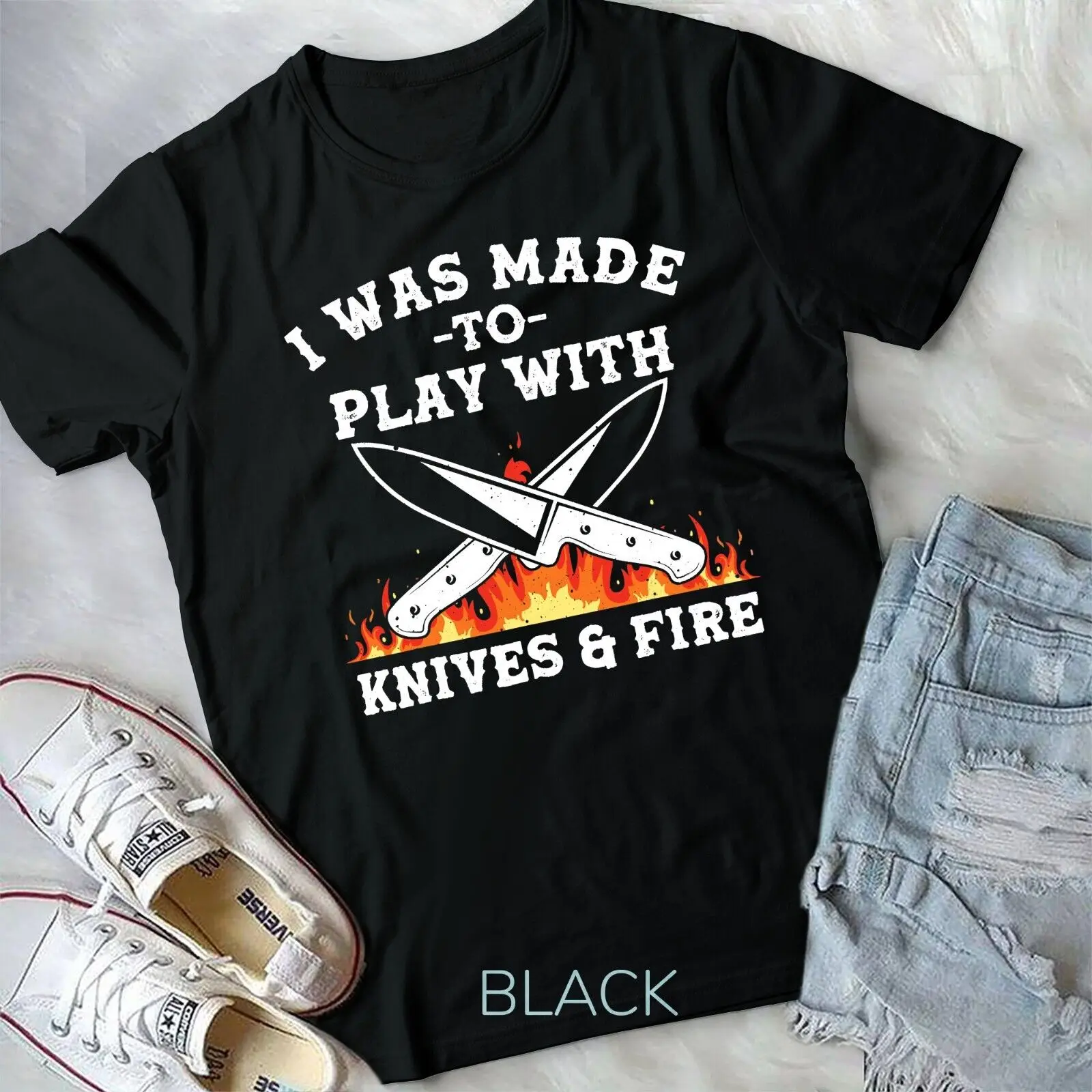 Funny Chef Design For Men Women Knives Play Cooking Lovers Unisex T-shirt