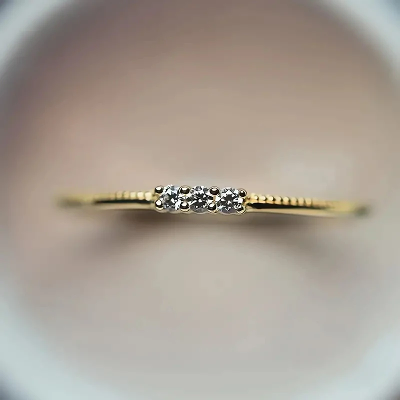Huitan Trendy Simple Thin Ring Lady Versatile Accessories Gold Color/Silver Color Bright Micro Zirconia Jewelry for Daily Wear