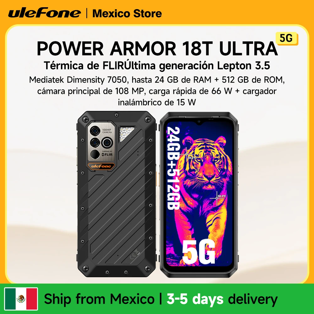 Teléfono robusto Ulefone Power Armor 18T Ultra 5G con 512 GB de ROM y 24 GB de RAM y cámara termográfica THERMAL BY FLIR®