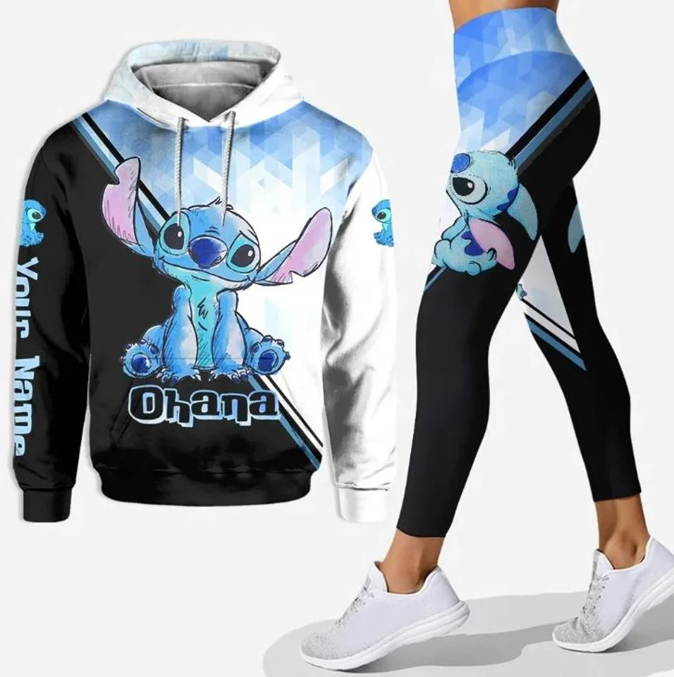 Nome personalizado novo ponto com capuz feminino calças de yoga conjunto disney yoga moletom com capuz calças apertadas moda esportiva