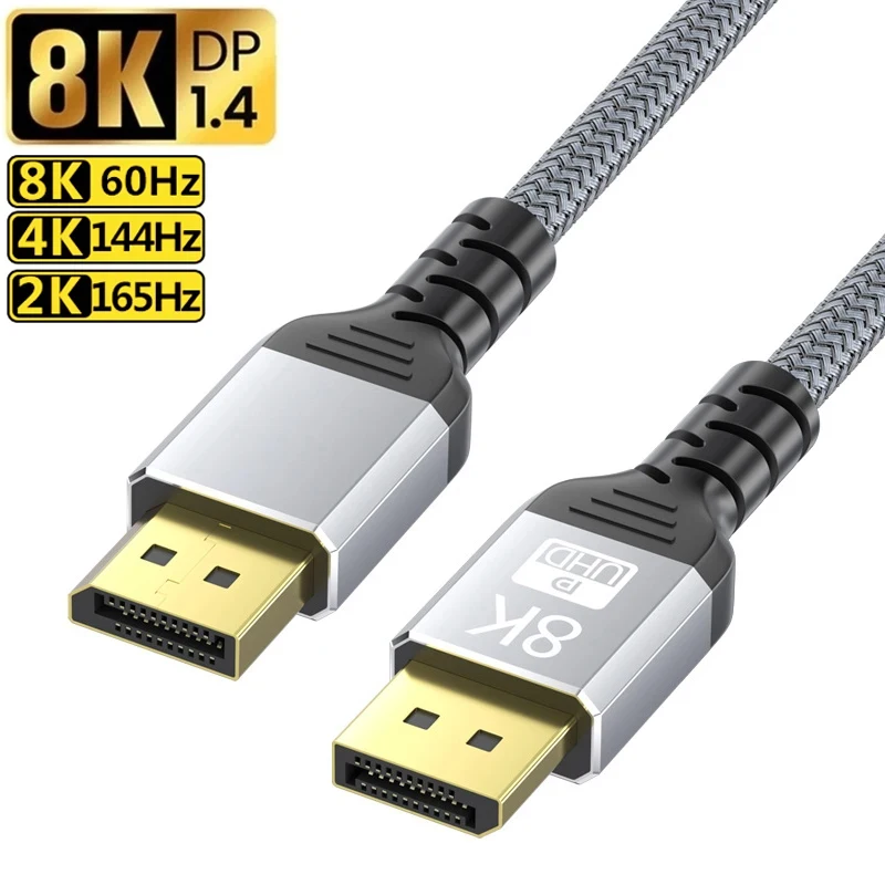 8K 60Hz DisplayPort Cable DP 1.4 4K 144Hz Display Port Displayport Cable 2K@240Hz for PC Laptop TV Projector Audio Video Cor