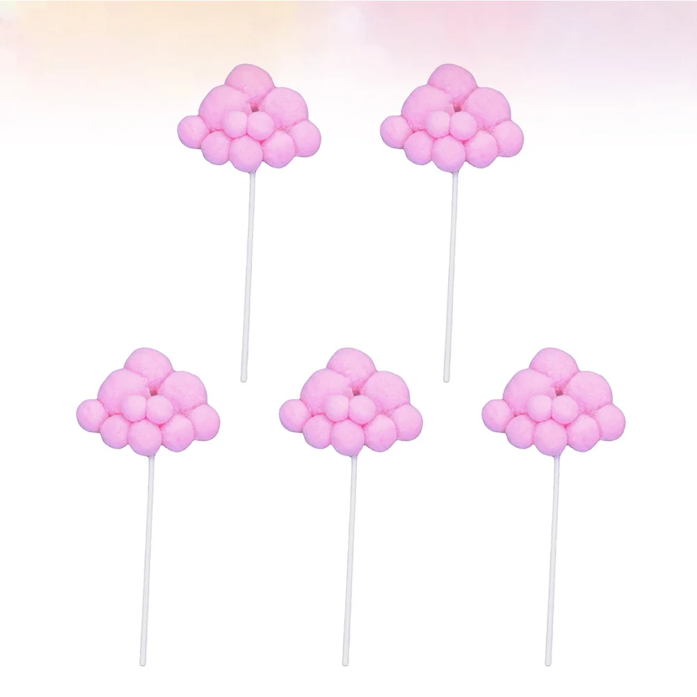 

5Pcs Cloud Cake Picks Pink Woolen Yarn Design for Party Cupcake Decor Birthday Cake Toppers Gathering Eyes Party Cupcake Topper