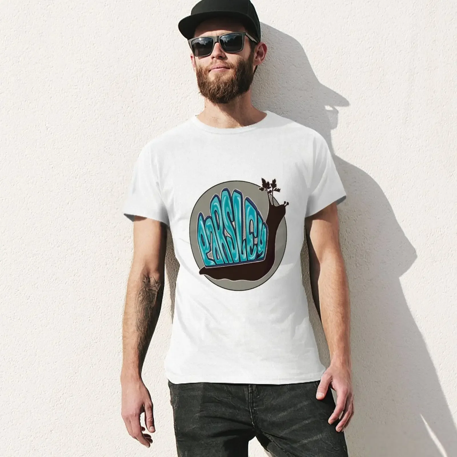 parsley logo circle background T-Shirt oversizeds quick-drying men clothes
