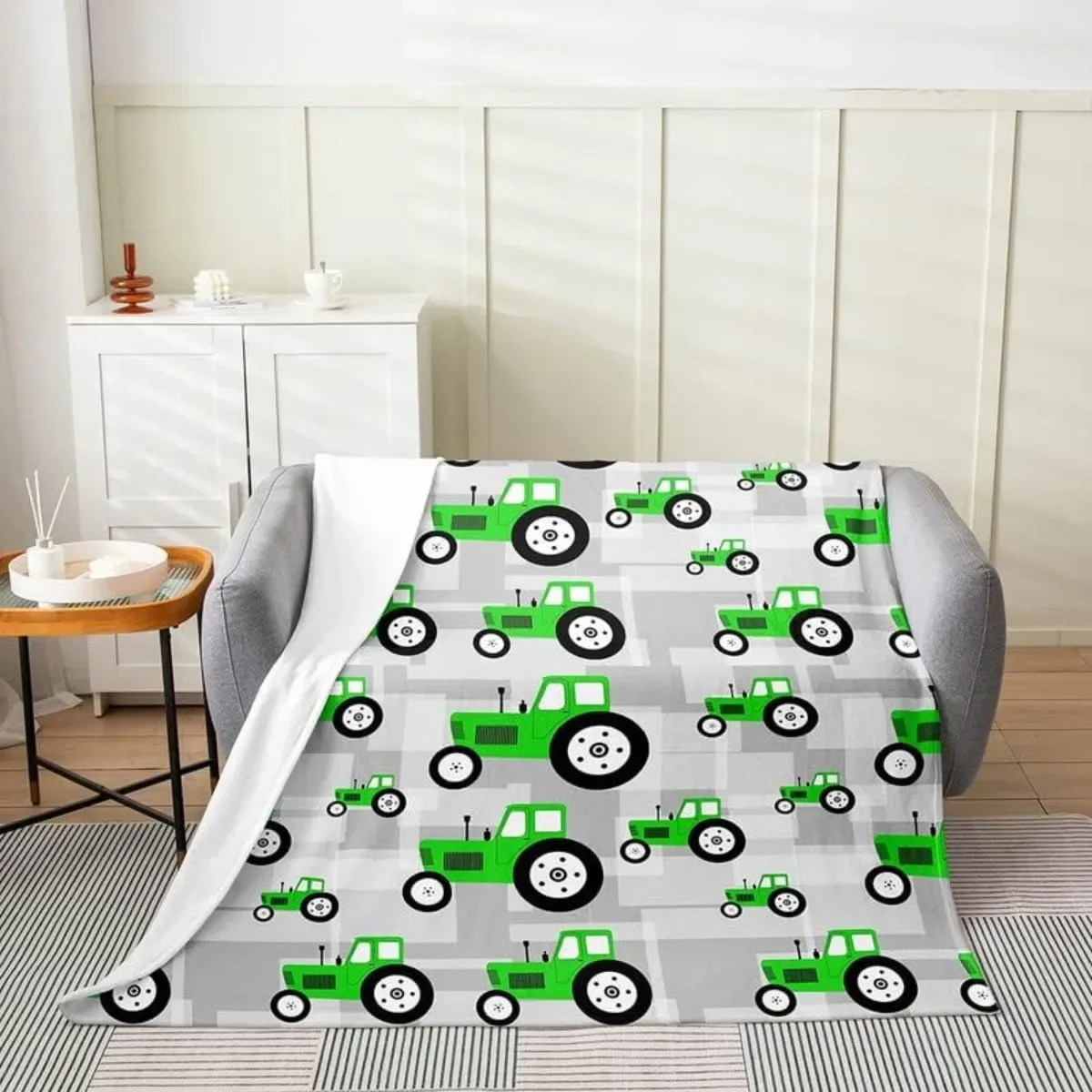 Kids Tractor Throw Blanket,Cartoon Farm Equipment Trucks Fuzzy Blanket for Bed Sofa Couch Room Decor