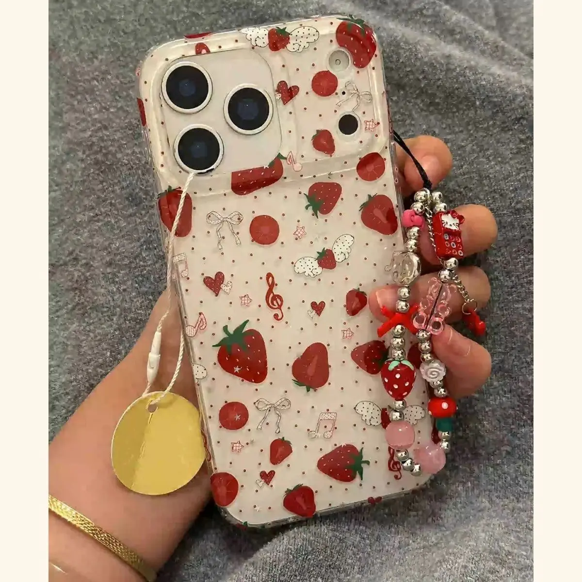 Koreanischer Luxus-Handycase mit Polka Dots und Erdbeermotiv für iPhone 11 12 13 14 15 16 17 Pro Max Plus Air Transparente Süße Schutzhülle