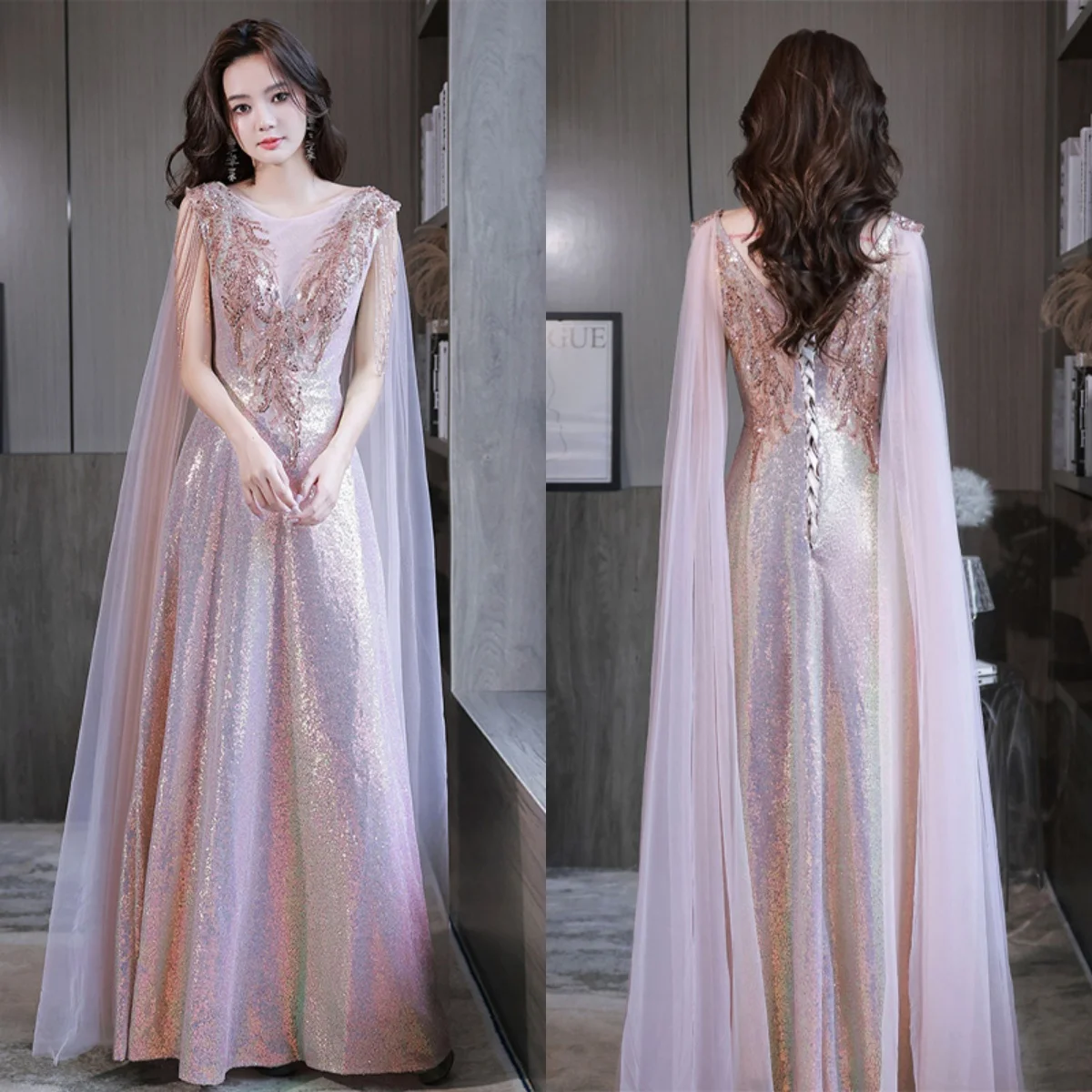 It's Yiiya Evening Dress Pink Sequins Appliques Bling O-neck Sleeveless A-line Floor-length Plus size Women Party Formal Gowns