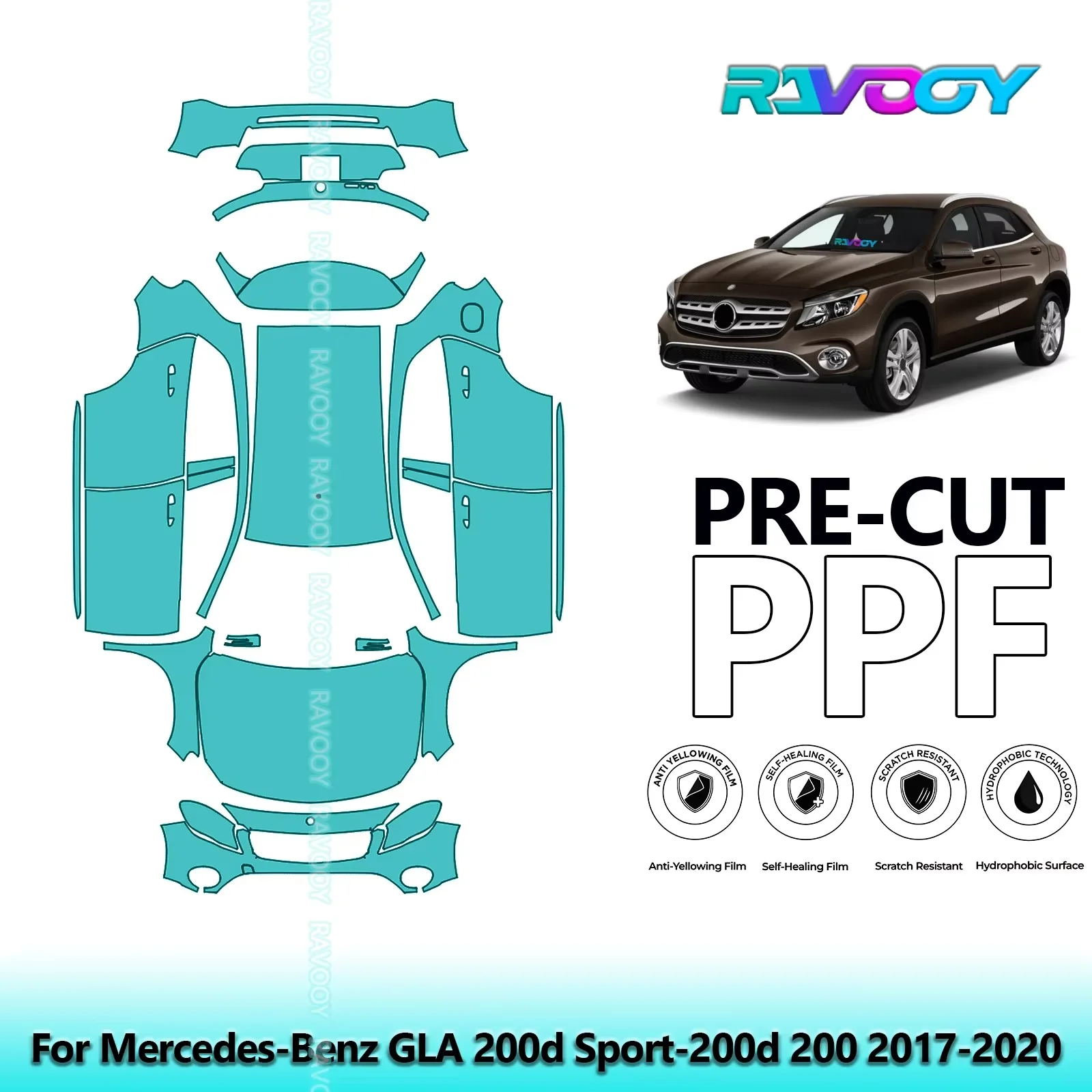 

Полный автомобильный прозрачный бюстгальтер, предварительно вырезанная защитная пленка для краски PPF для Mercedes-Benz GLA 200d Sport-200d 200 2017-2020