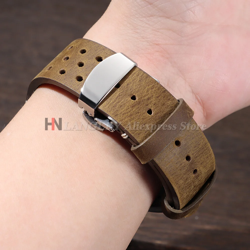 Vintage-Uhrenarmband, handgefertigt, mit Nähten, Rindslederarmband für Omega, für Seiko Smartwatch, atmungsaktives Armband, 18 mm, 20 mm, 21 mm, 22 mm, 24 mm – Detail 10