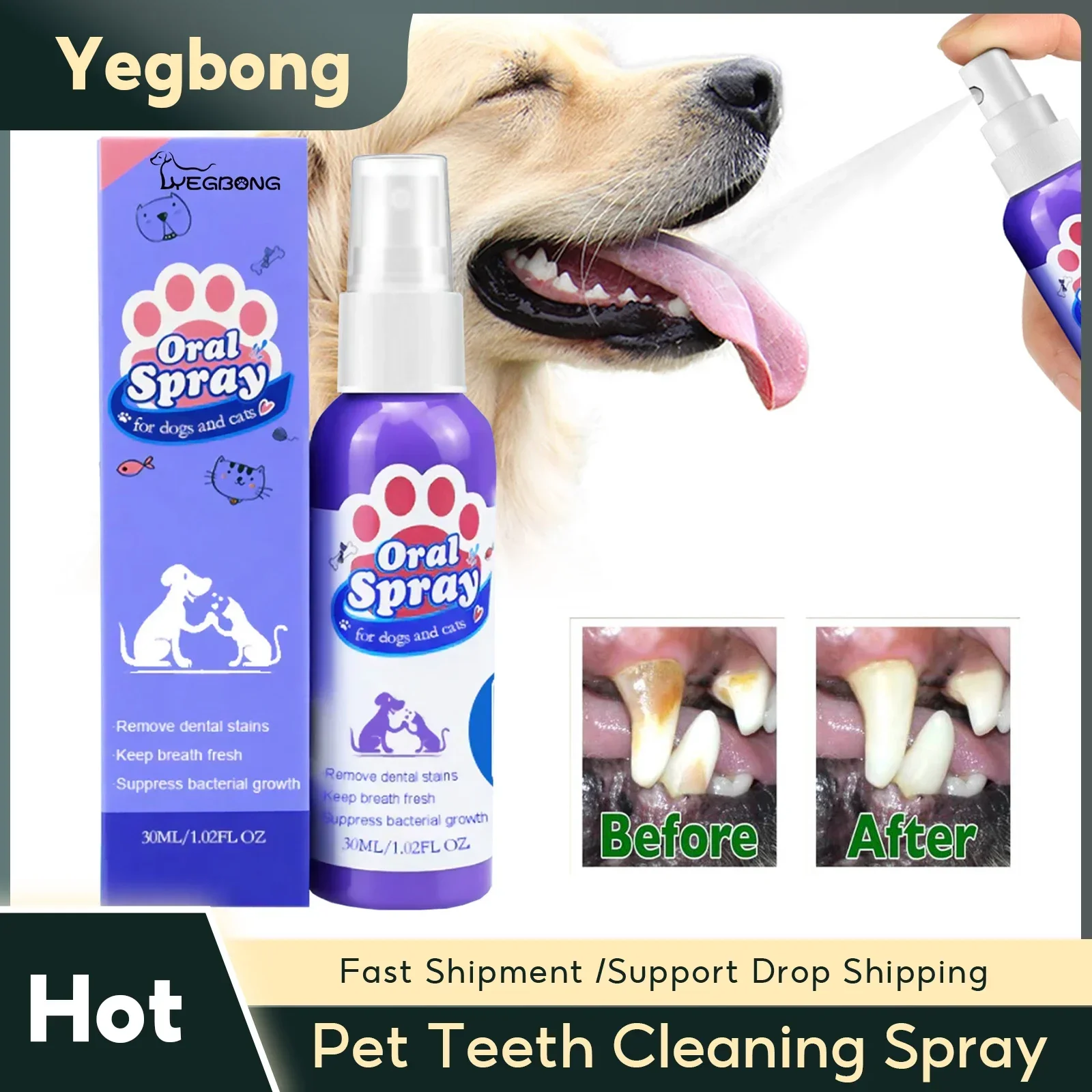 Pet Tooth Cleaning Spray Dogs Remove Bad Breath Freshener Cats Oral Cleaning Dental Care Deodorization Spray Pet Supplies 30ml