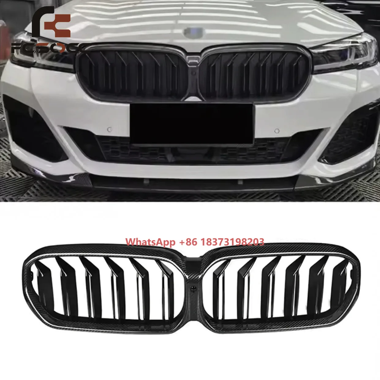 

Dry Carbon Fiber Double Line Grille for 5 Series G30 LCI Sline 2021+ Front Center Grill Car Front Bumper Grills