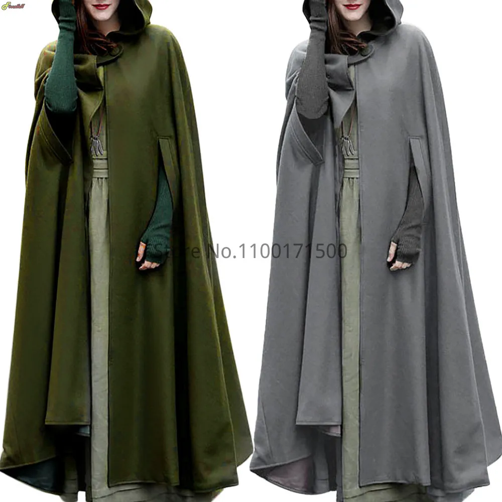 

Halloween Gothic Cape Hooded Outerwear Oversize Solid Color Capes Ponchos Y2K Autumn Winter Cloak Hooded Trench Cloak Cosplay