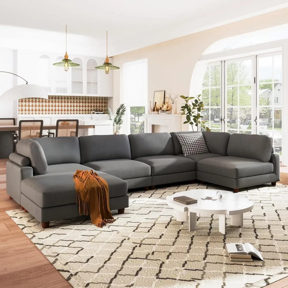 

Free Combination Convertible Modular Sectional Sofa with Movable,Oversized Corduroy Upholstered Sleeper Corner Couch Sofabed