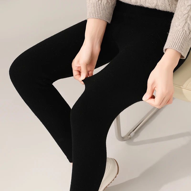 Nieuwe wollen broek in herfst en winter 100% pure wol dikke legging strakke effen kleur plus size kasjmier warme broek.