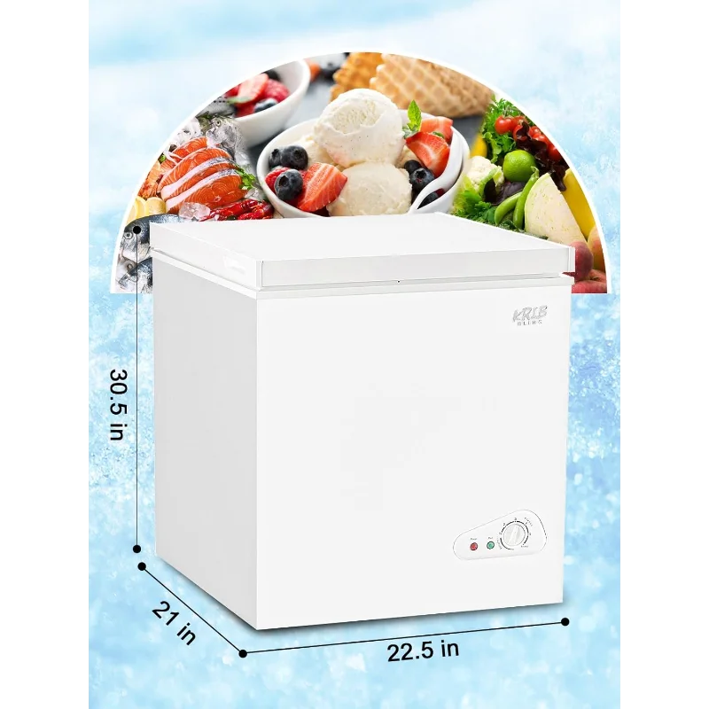5.0 قدم مكعب، فريزر عميق مدمج، صغير قابل للتعديل، 7 ترموستات، باب منخفض الضوضاء مع سلة قابلة للإزالة باللون الأبيض