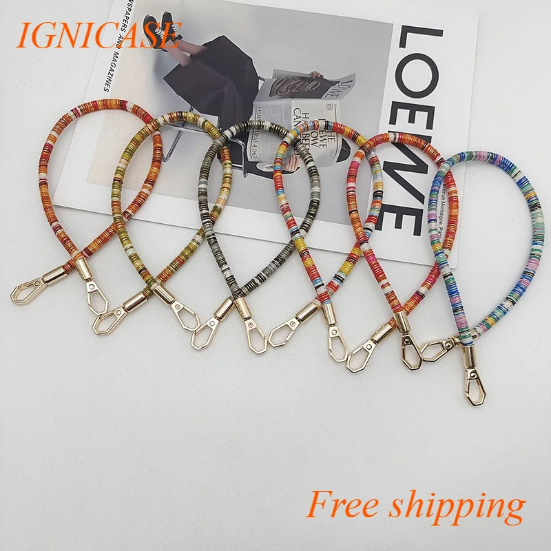 IGNICASE New 40cm Color Rope Short Bag Lanyard Accessories Hand Belt Mobile Phone Lanyard Retro Belt Hand Strap Bag Accessories