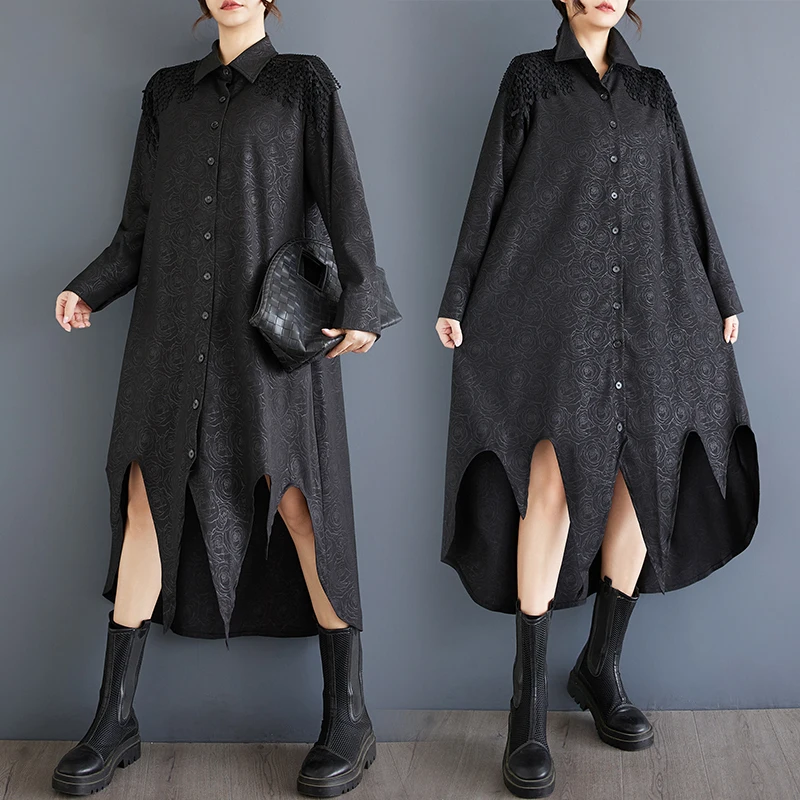 เดรสยาวปานกลางทรงเอ ลายปักดอกไม้ สไตล์ลำลอง เอวสูง สำหรับสาวพลัสไซส์ คอลเลคชั่นใหม่ล่าสุดสำหรับฤดูใบไม้ร่วง