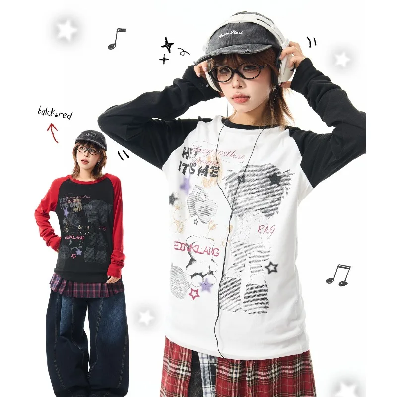 

Осенняя футболка с длинными рукавами и 3D принтом для девочек в стиле ретро, новый дышащий быстросохнущий модный топ для пикантных девушек