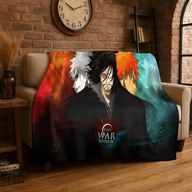 Classic Anime Bleach Kurosaki Ichigo Cartoon Flannel Blanket,Ultra Soft Plush Throw for Home Bedroom Bed Sofa Cover Picnic