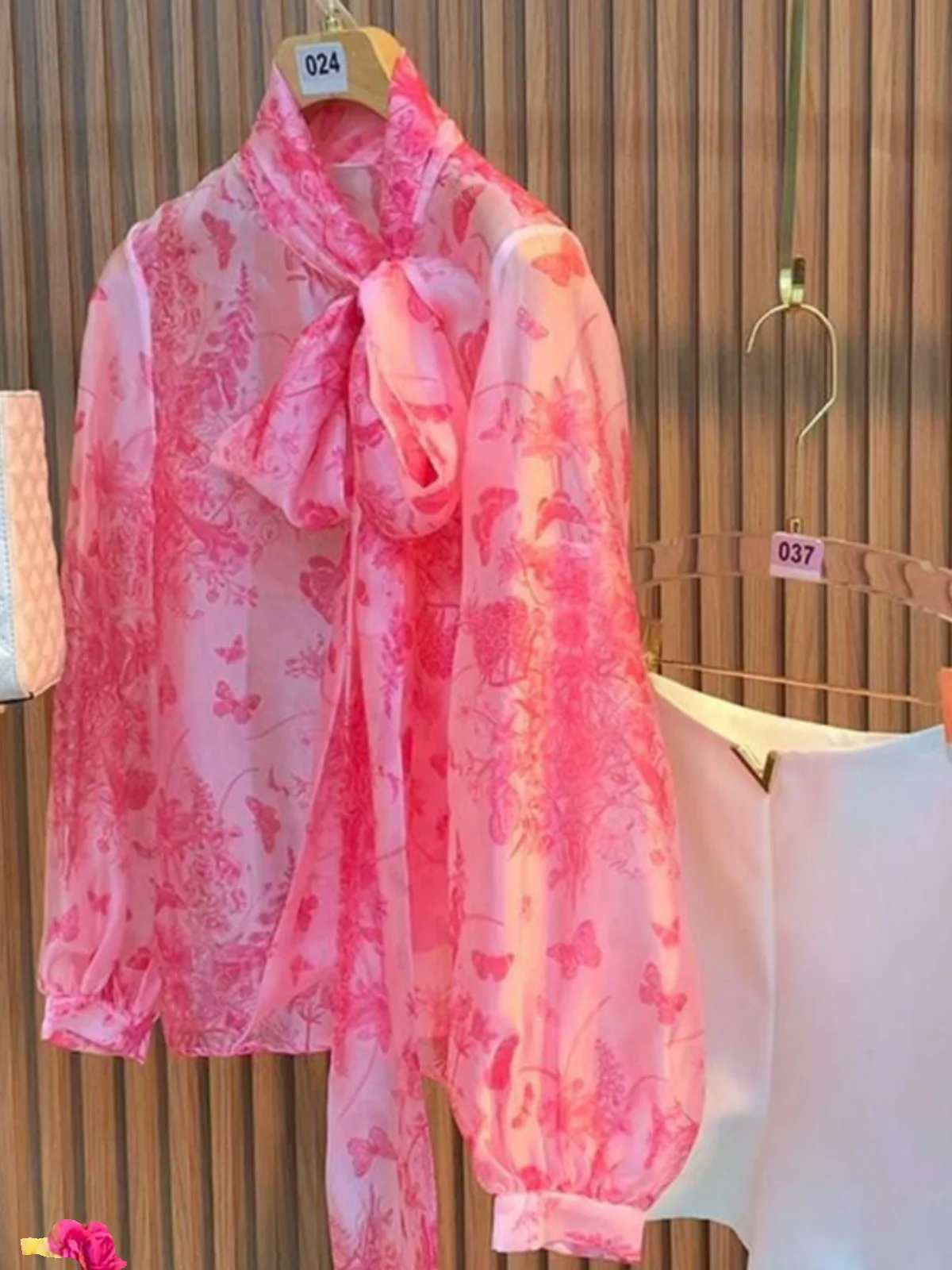 

Ele Pink Print irt Women's Faionable Top Anti-Aging Beautiful Design Loose Fit Long Sve Polyester Spring