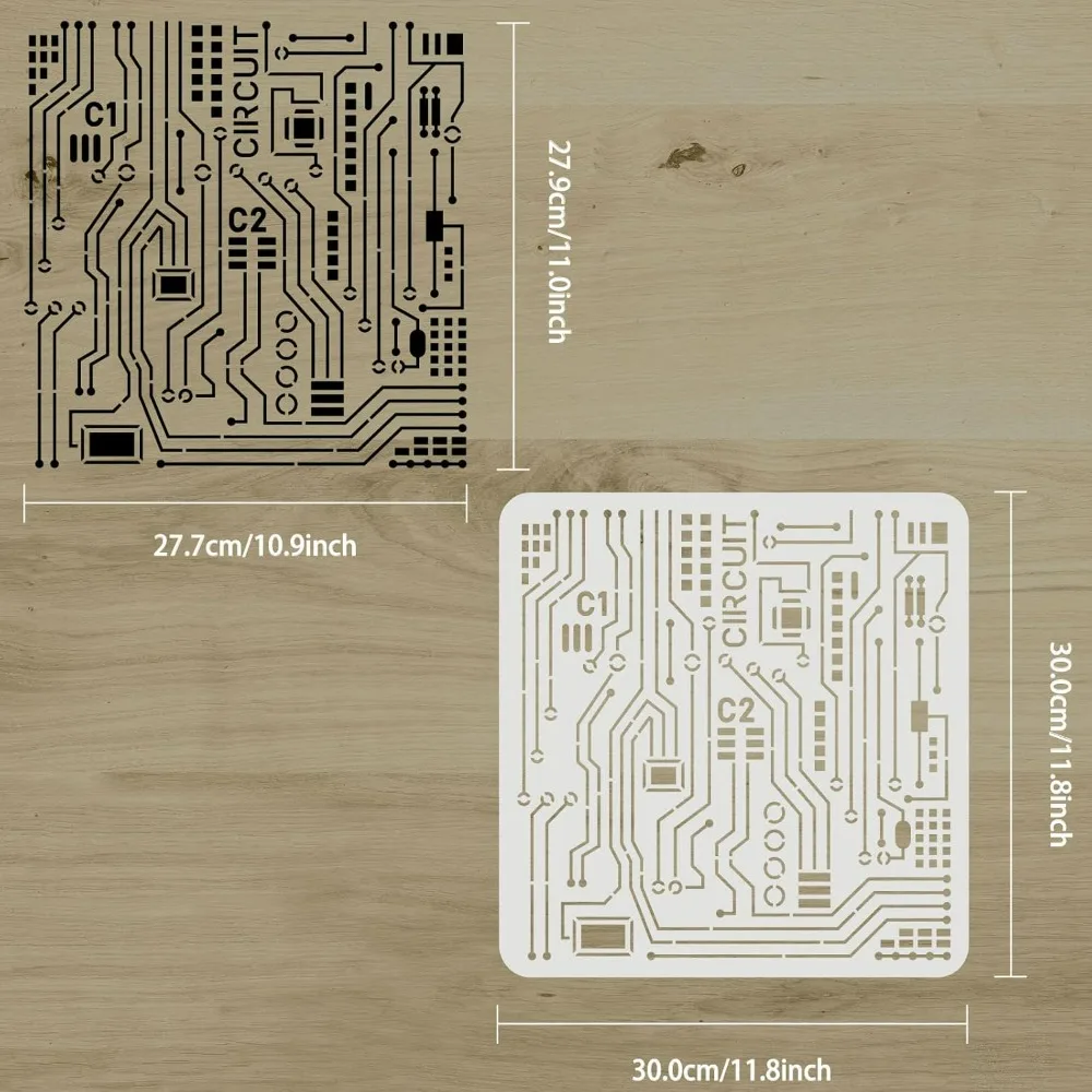 Circuit Board Stencil 11.8x11.8inch Reusable Mixed Media Stencils for Painting Large Size Electronic Sketch Stencils