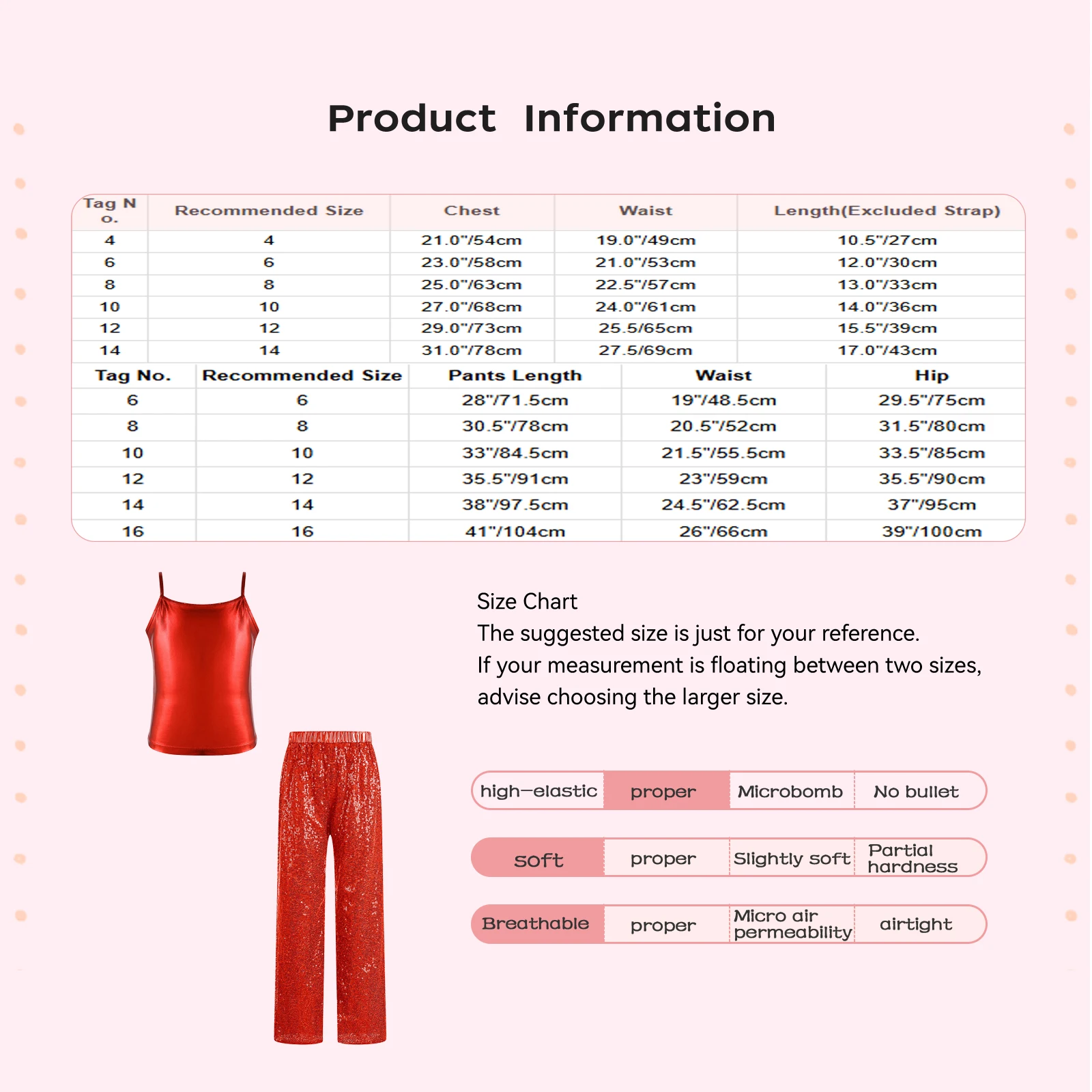 Kids Girls Glitter Sequin Dance Pants Metallic Camisole Spaghetti Strap Elastic Waistband Breathable Stretchy for Jazz