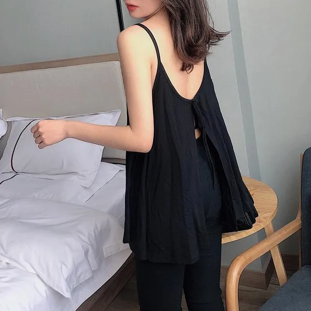 

Summer plus Size Women's Strap Vest Sexy Bal Splice Trendy Girl Bow Tie Top Pure Color Loose Fit Commute Sle Polyester...