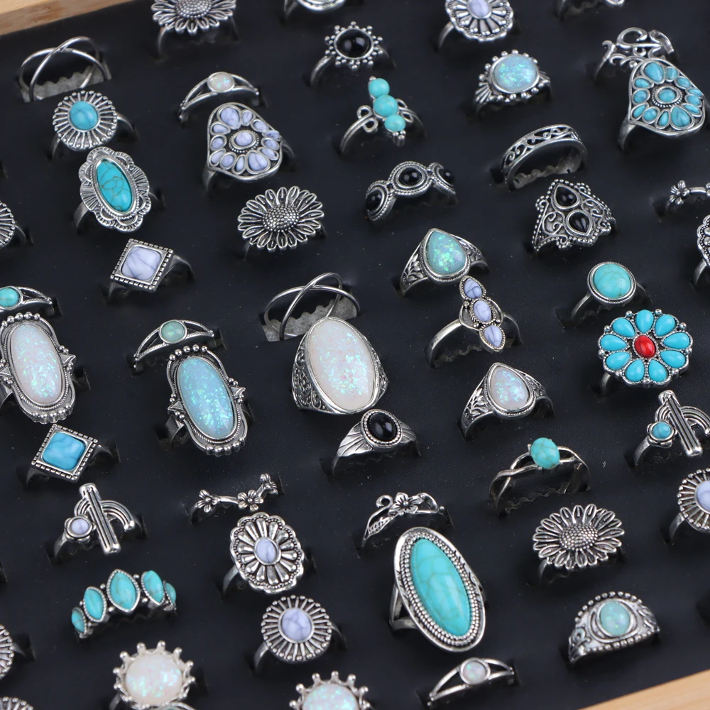10/20/30 قطعة/الوحدة موضة ريترو أنيقة البوهيمي الحجر الطبيعي خواتم الاصبع للنساء مزيج نمط مجوهرات هدايا الحفلات اكسسوارات #5