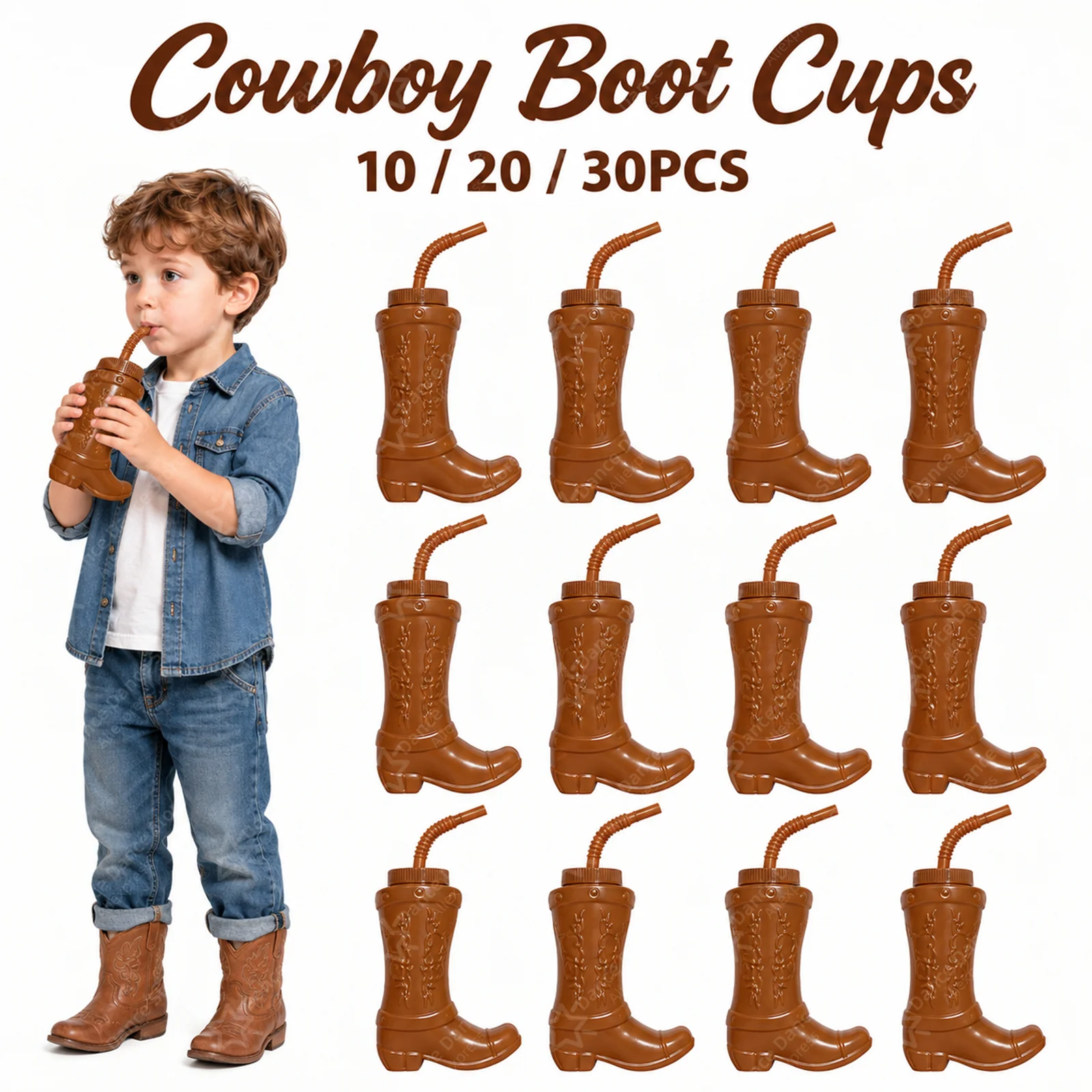 10-30Pcs Cowboy Boot Cups with Straw & Lid Plastic Cowgirl Boot Cups for Western Themed Party Favors Rodeo Party Decor Birthday