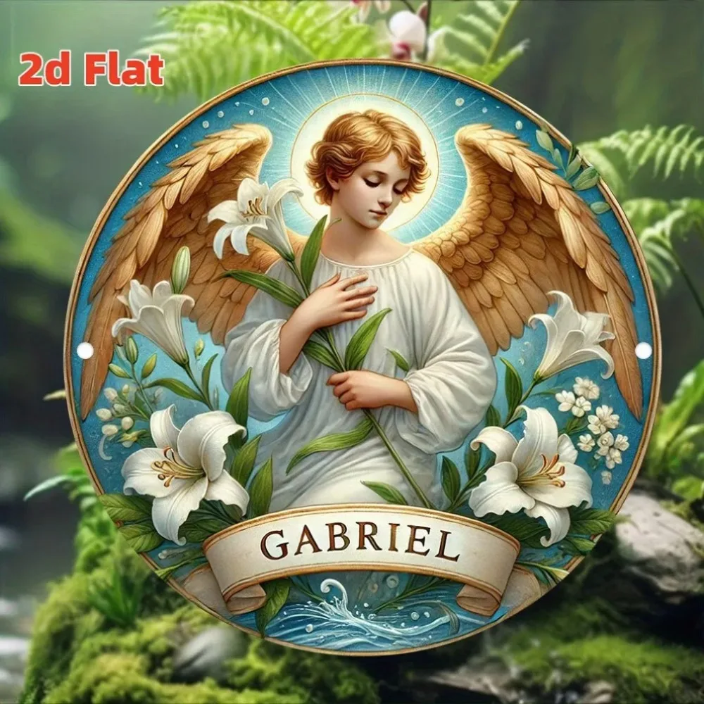 Vintage Angel Floral Aluminum Sign Metal Plaque Round Wall Decor Home Room Poster 8 Inch Easy Hang
