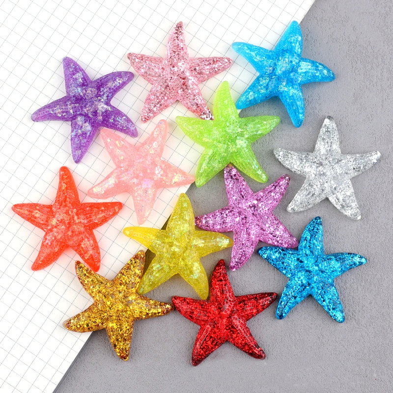 10pcs Small Diy Sequins Resin Starfish Charms Jewelry Fittings Mobile Phone Case Decoration Children Printing Material Headphone