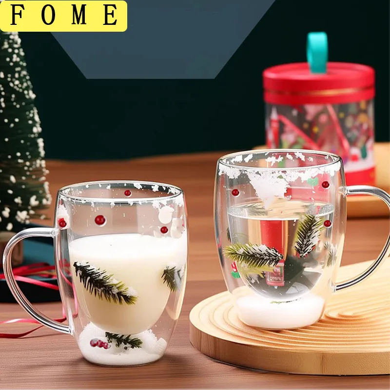 

250/350ml Christmas Double Wall Glass Mugs Set Of 2 Heat-resistant Espresso Cup Milk Beverages Coffee Mugs For Holiday Gifts