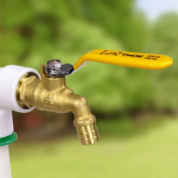 TMOK 황동 정원 물 수도꼭지, 긴 손잡이 벽 탭 세탁기, 동결 방지 비브콕, 단일 콘센트, 1/2x3/4, 3/4 인치 