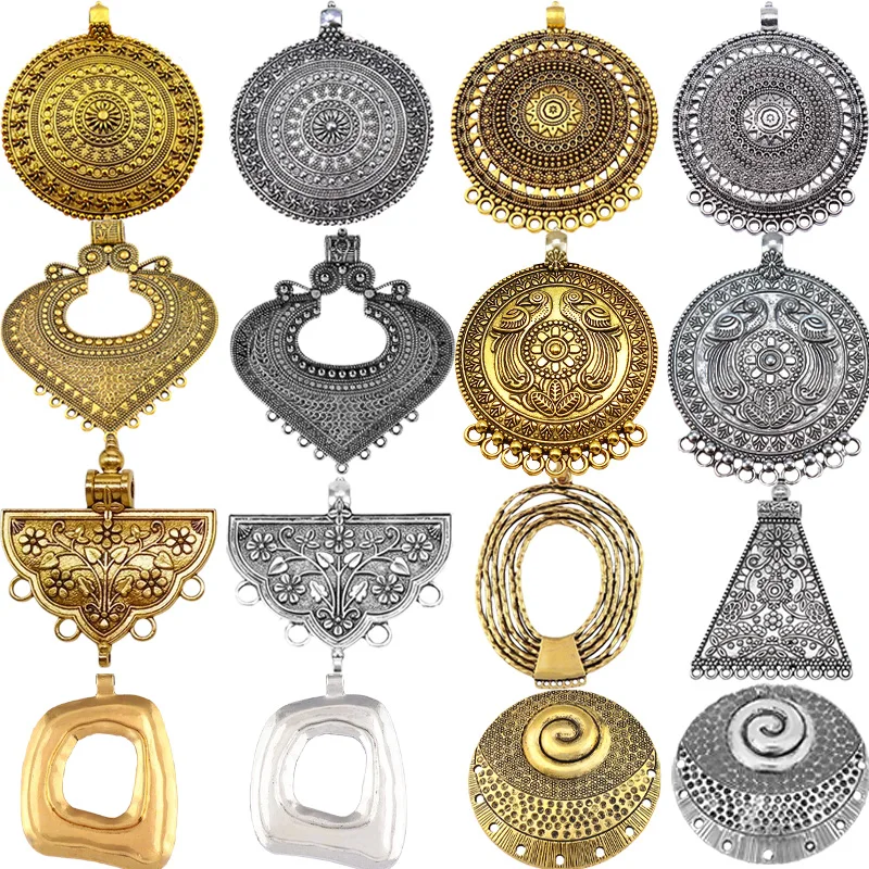 

3 x Antique Gold/Silver Bohemia Hollow Filigree Connector Jewellery Pendants for DIY Necklace Jewelry Making Accessories